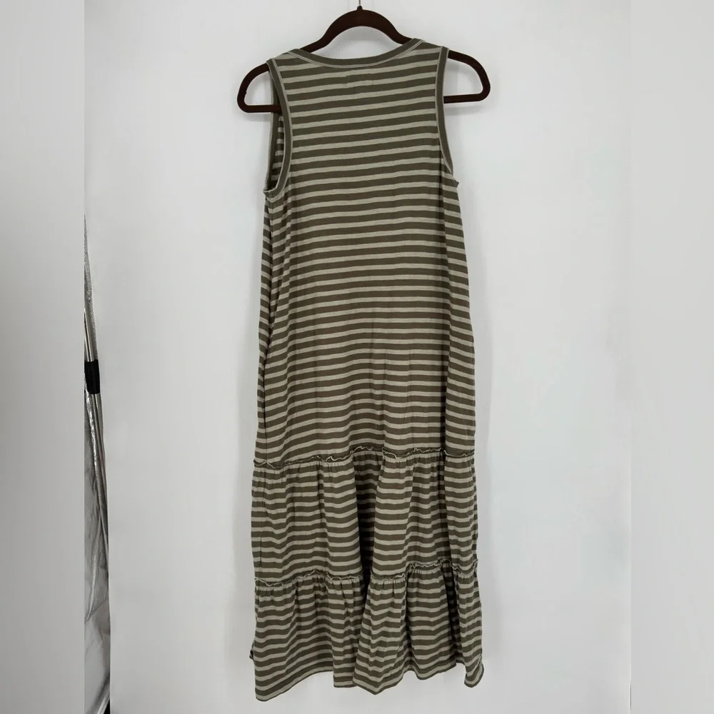 Pact Organic Cotton Olive Green Stripe Relaxed Slub Patio Dress - Picture 3 of 5